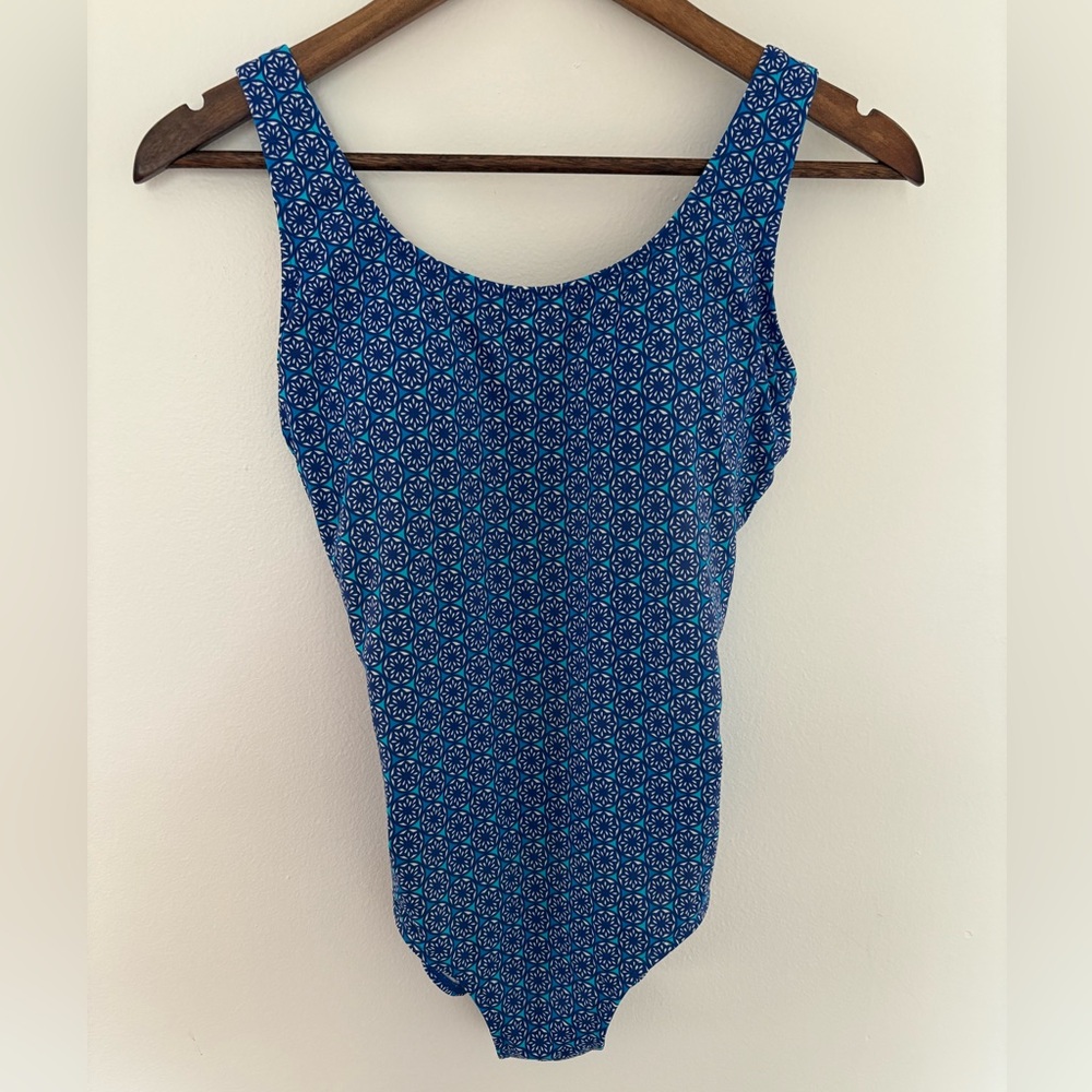 L.L. Bean Blue Patterned One-Piece Swimsuit